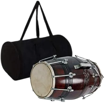 UVII Mango Wood Dholak Drum with Carry Bag Handmade Traditional Indian